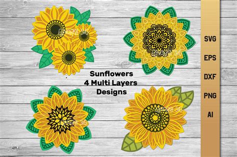 3d Layered Sunflower Bundle Svg Multi Layer Svg Cut File 796325