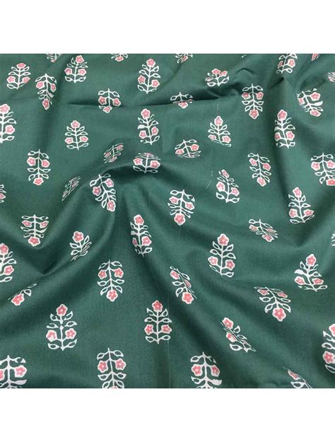 Green Cotton Jaipuri Block Printed Fabric Saroj Fabrics