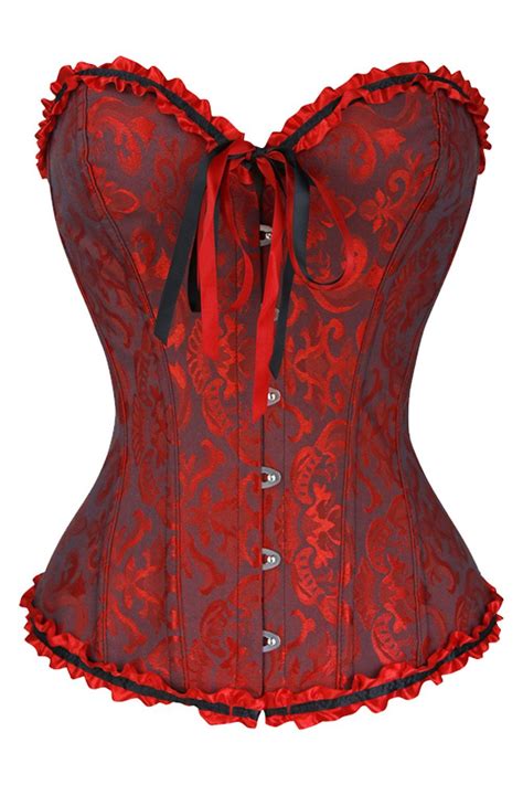 The Atomic Black And Red Brocade Overbust Corset Features A Red Overbust Corset With A