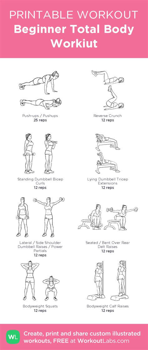 Beginner Total Body Workiut Illustrated Exercise Plan Created At Click For A