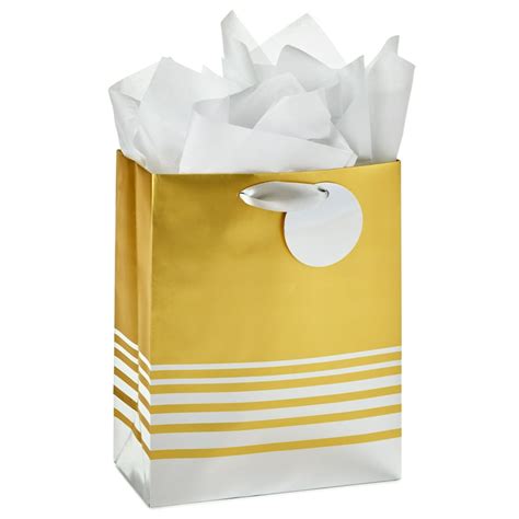 Hallmark 9 Medium T Bag With Tissue Paper Silver And Gold Foil