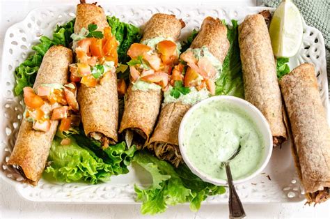 Oven Baked Pulled Pork Flautas With Avocado Crema Diethood