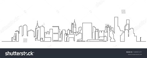 Modern Cityscape Continuous One Line Vector Drawing Metropolis