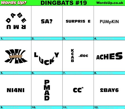 Dingbats Quiz 19 Find The Answers To Over 730 Dingbats Words Up Games