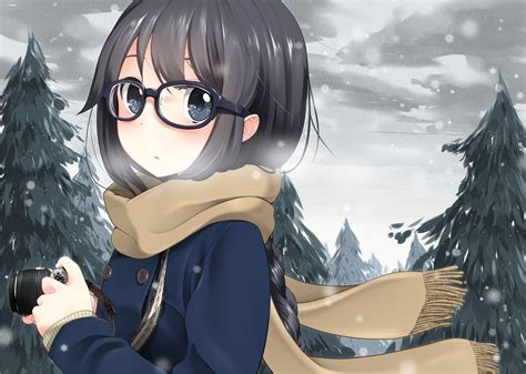 Anime Girls Anime Scarf Original Characters Glasses