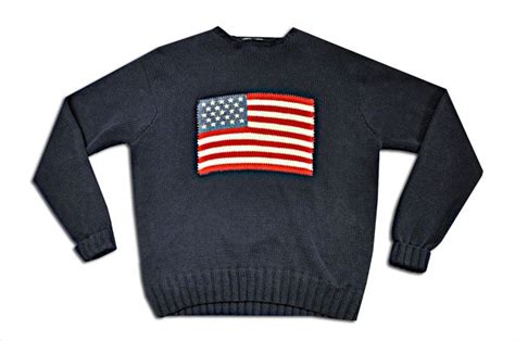 Ralph Lauren Intarsia Knit With American Flag On Chest 1990s Polo Ralph Lauren Mens
