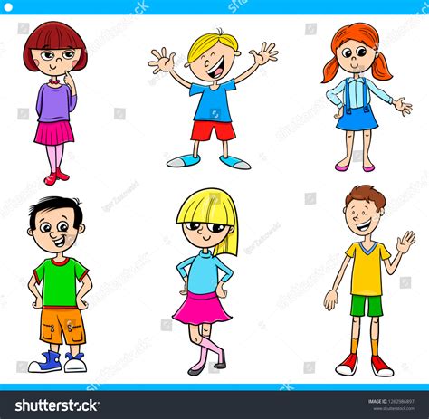 Cartoon Illustration Girls Boys Children Characters Stock Vector