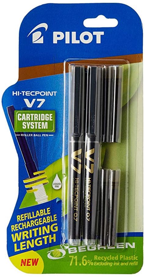 Pilot V7 Hi Tecpoint Roller Ball Pen With Cartridge System 2 Black