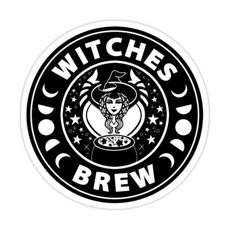 A Black And White Sticker With The Words Witchs Brew