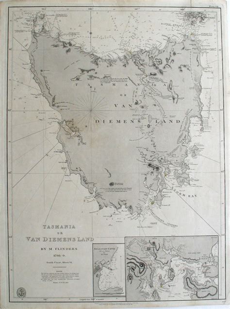 Tasmania Or Van Diemens Land By M Flinders 1798 9 South Coast Sheet
