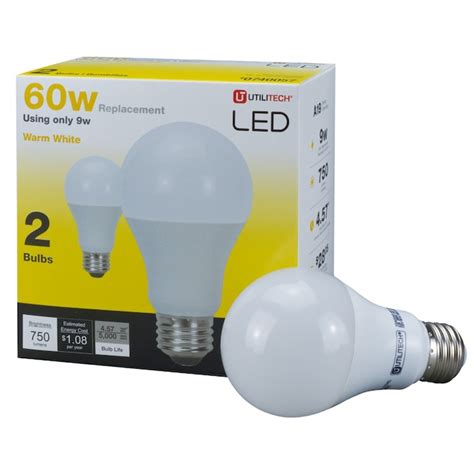 Utilitech 60 Watt Eq A19 Warm White Led Light Bulb 2 Pack In The