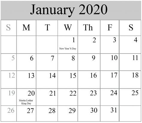 2020 January Blank Calendar Free Printable Calendar 2023