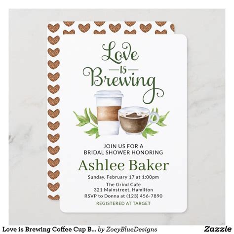 Love Is Brewing Coffee Cup Bridal Shower Invitation Zazzle Coffee