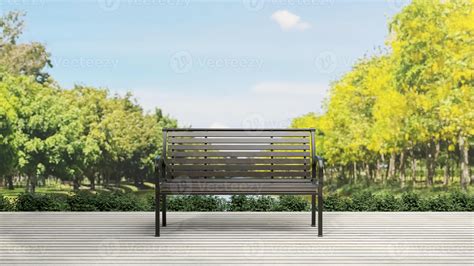 Background Of Outdoor Lounging Terrace And Sofa Bench With Beautiful Park View 3d Illustration