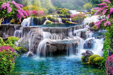 Waterfall In Paradise Waterfall Paradise Natur Flowers Hd Wallpaper Pxfuel