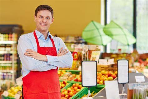 Happy Store Manager In Supermarket Stock Photo Image Of Satisfaction