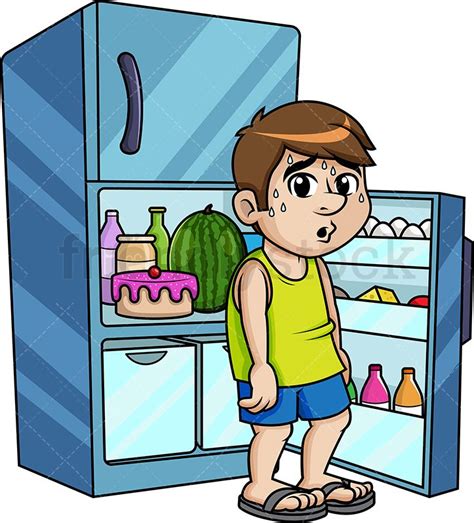 Man Sitting In The Fridge To Avoid Summer Heat Clip Art