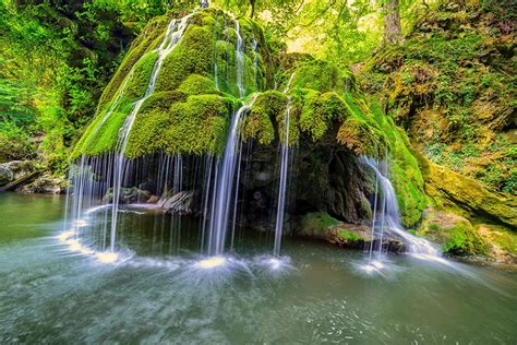 Wallpaper Romania Bigar Nature Waterfalls Moss Stones