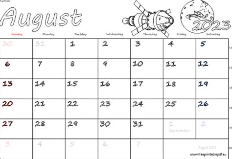 August 2023 Australia Calendar Free Printable Pdf