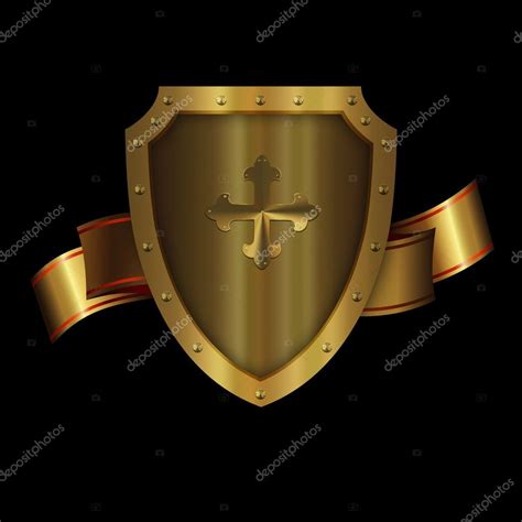Medieval Gold Shield With Cross And Gold Ribbon — Stock Photo © Ke77kz
