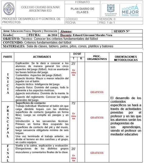 Ejemplo De Plan De Clase De Educacion Fisica Para Secundaria