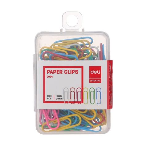 Deli Colored Paper Clips 29mm 100pack Assorted Colors Office