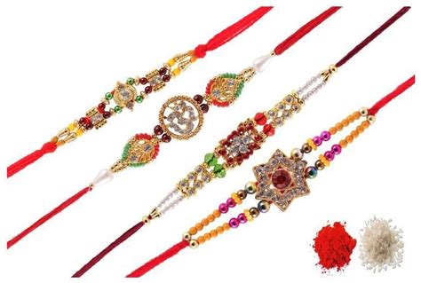 Buy Purvani Combo 4 Rakhi Rakhi For Brother With Rakhi Card And Roli Chawal Online At Low Prices