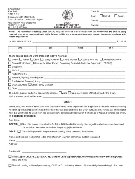 Kentucky Permanent Custody 2018 2024 Form Fill Out And Sign Printable