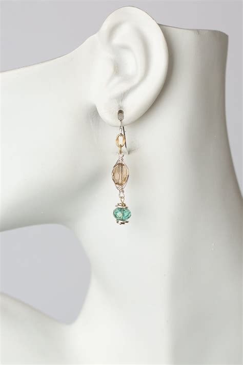 Emerald Isle Czech Glass Crystal Herringbone Dangle Earrings