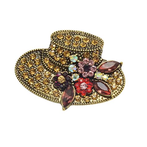 Fashion Hat Shape Rhinestone Brooch Pins Vintage Flower Brooches