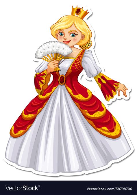 Beautiful Queen Cartoon Character Sticker Vector Image