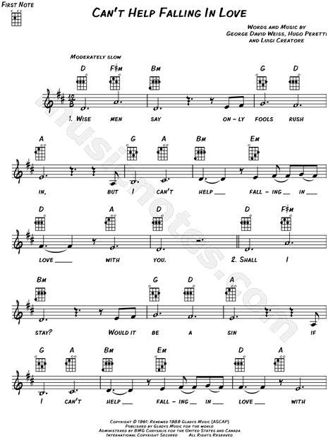 elvis presley can t help falling in love sheet music leadsheet in d major download and print