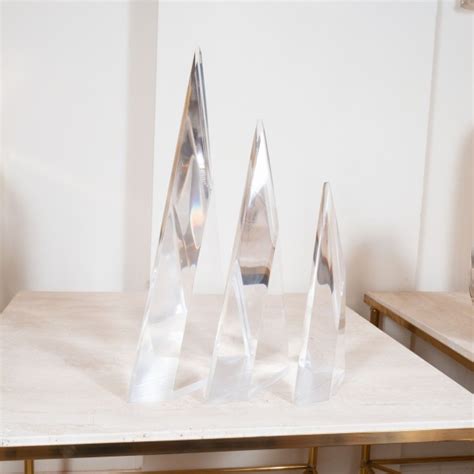 Trio Of Facet Cut Lucite Triangular Sculptures Sculptures John