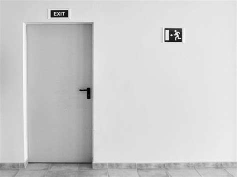 Closed White Painted Door With Exit Signage Hd Wallpaper Peakpx