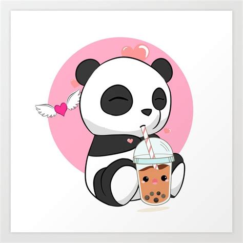 Cute Panda Chibi Drinking Boba Bubble Tea Art Print By Teezbubbly