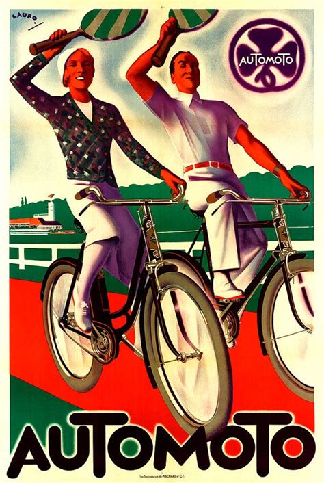 Automoto Art Deco Bicycle Poster Cycling Poster Bicycle Art Vintage