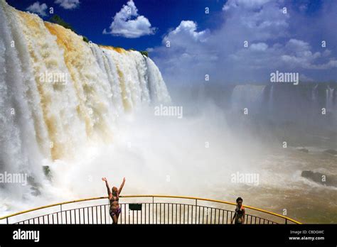 Iguazu Falls Along Iguazu River Placed In The Border Of Argentina