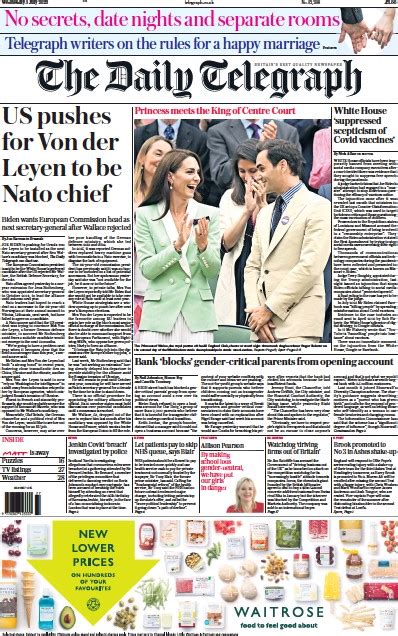 The Daily Telegraph Uk Front Page For July Paperboy Online
