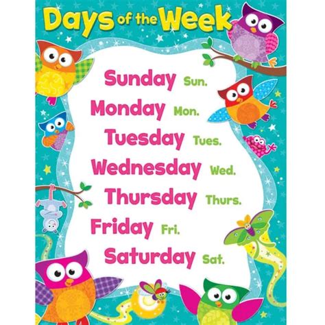 Days Of The Week Owl Stars Learning Chart Trend Enterprises Inc T