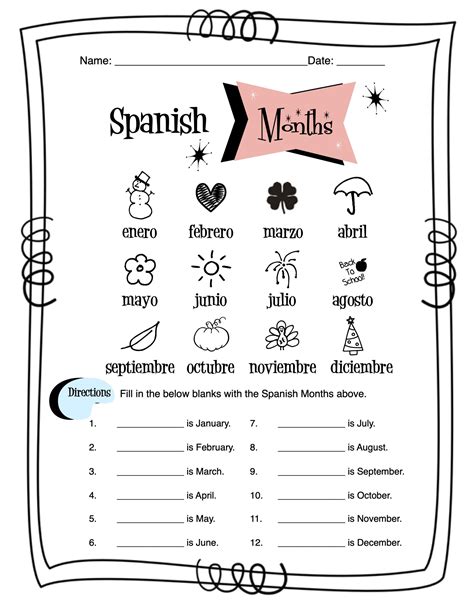 Spanish Months Worksheet Packet Made By Teachers
