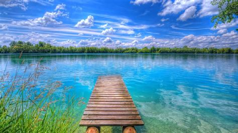Background Beautiful Nature Lake Blue Sky With White Clouds Hd ...