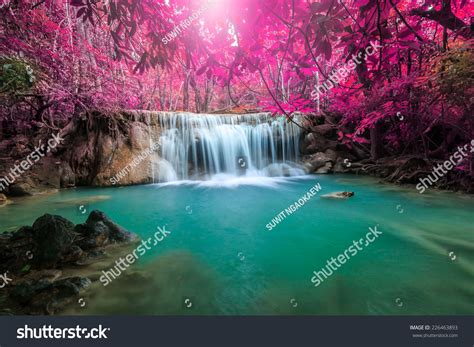 Beautiful Waterfall In Autumn Forest Deep Forest Waterfall