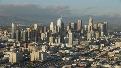 8k Stock Footage Aerial Video Of Staples Center And Skyscrapers At