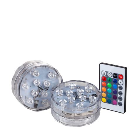 2 Pack Remote Controlled 10 Led Multi Color Submersible Led Light