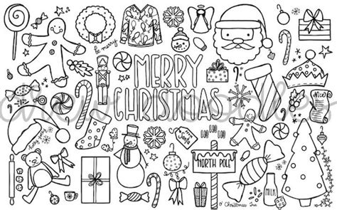 Christmas Doodles Coloring Page Instant Download Etsy Uk