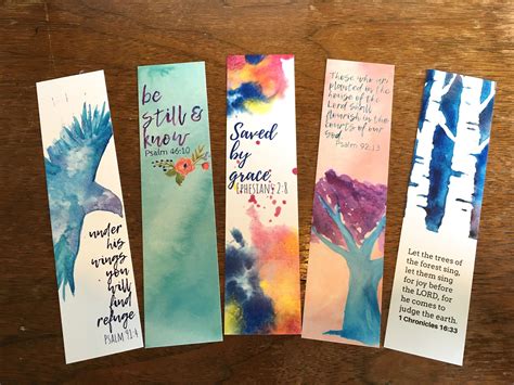 Watercolored Bible Verse Bookmarks Set Of 5 Christian Printable Bible
