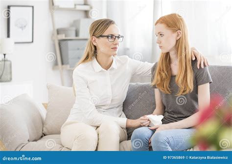 Comforting Patient In Psychological Clinic Stock Image Image Of