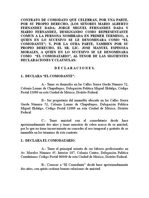 Contrato De Comodato Pdf México Gobierno