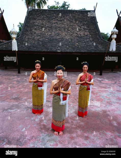 Portrait Of Three Women In Traditional Thai Costume Chiang Mai Thailand Southeast Asia Asia