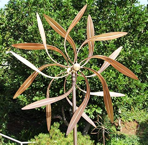 Stanwood Wind Sculpture Large Kinetic Copper Dual Spinner Dancing Willow Leaves Jumbo Version